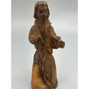 Hand-Carved Wooden Figurine Of Man Beard & Flowing Robe 5" Nativity Religious